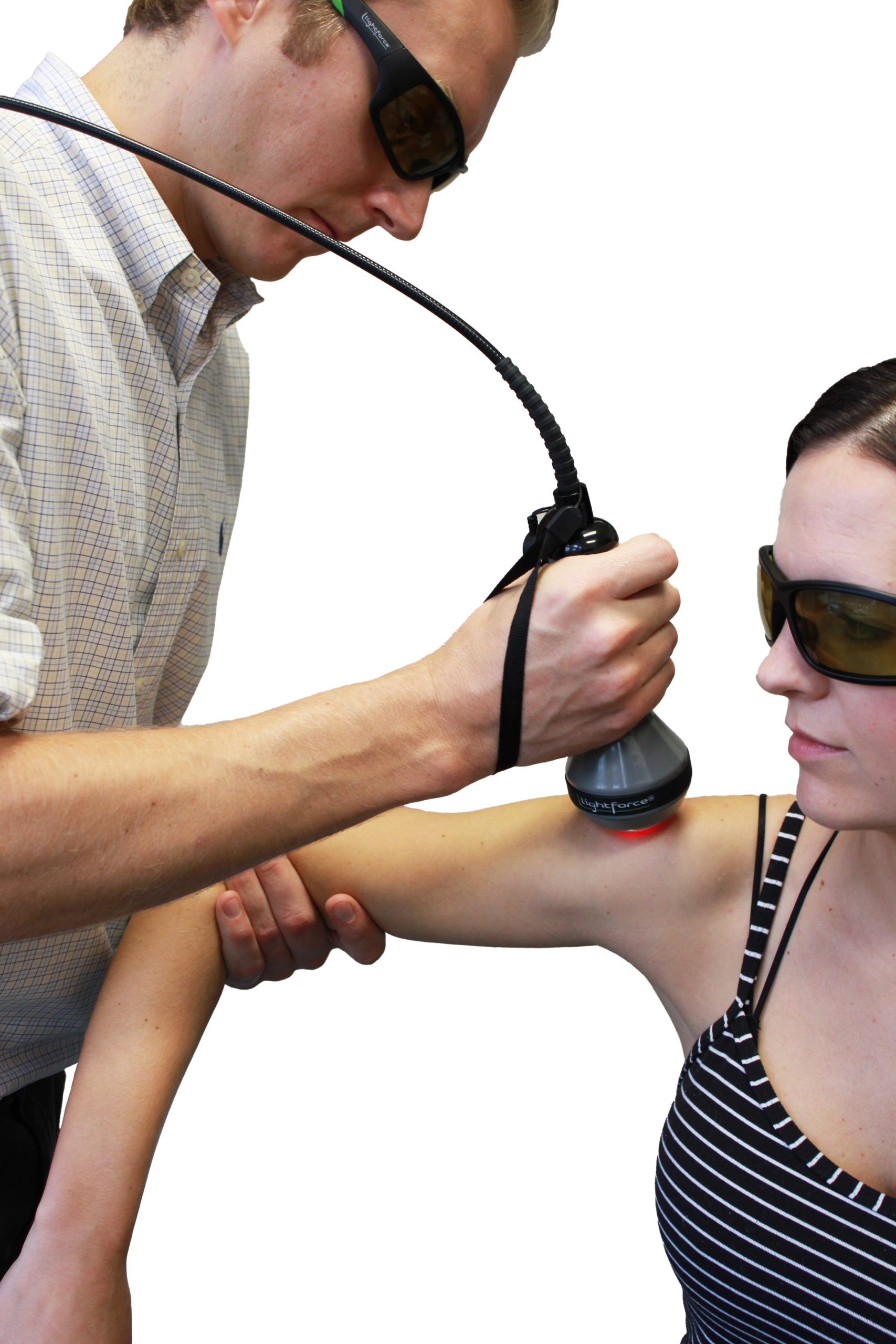 Class 4 laser therapy applied to the shoulder at Life in Motion Chiropractic Livonia MI