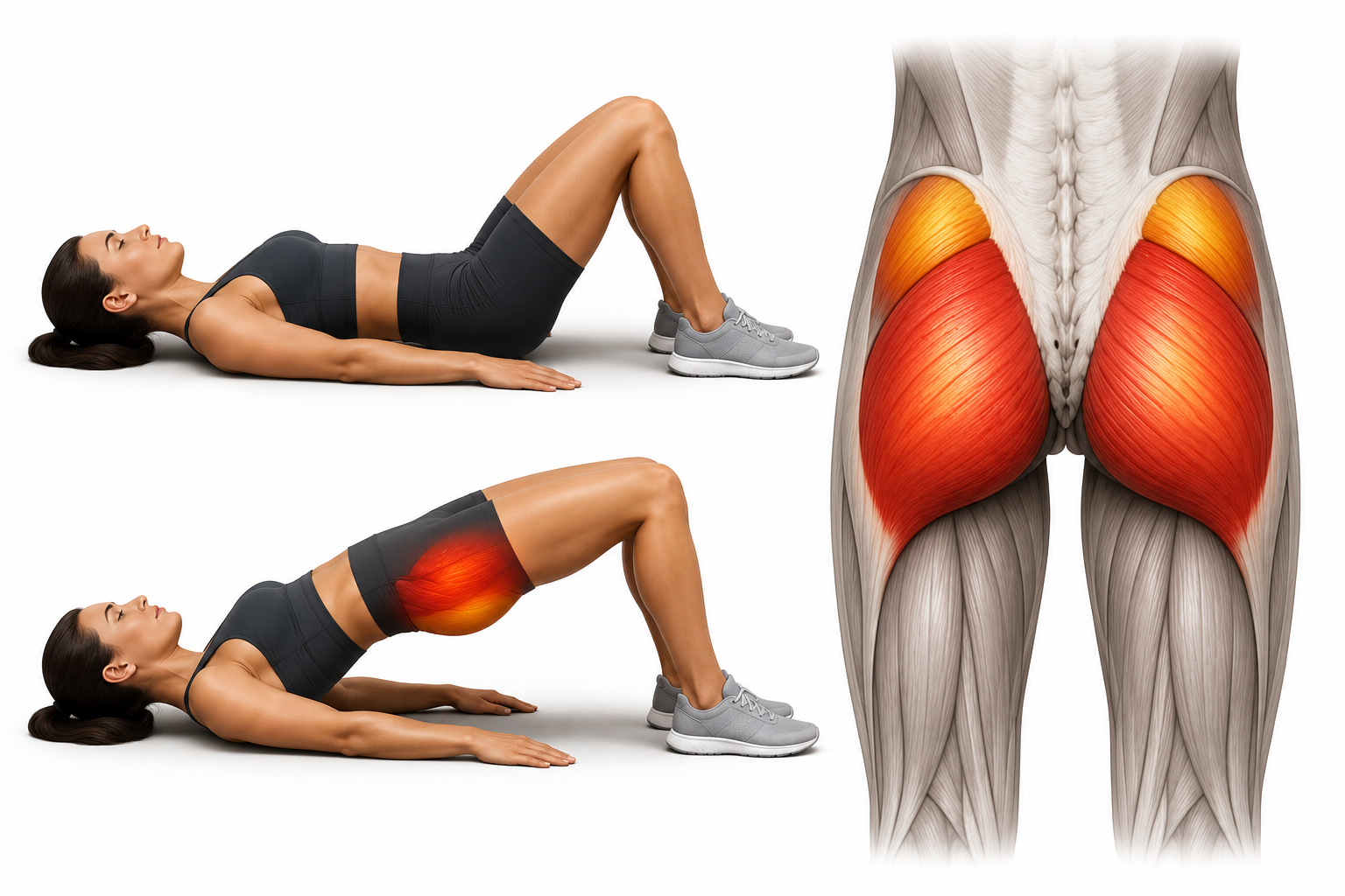 Glute bridge activation and anatomy — gluteus maximus, pelvic stability, and hip extension at Life in Motion Chiropractic Livonia MI